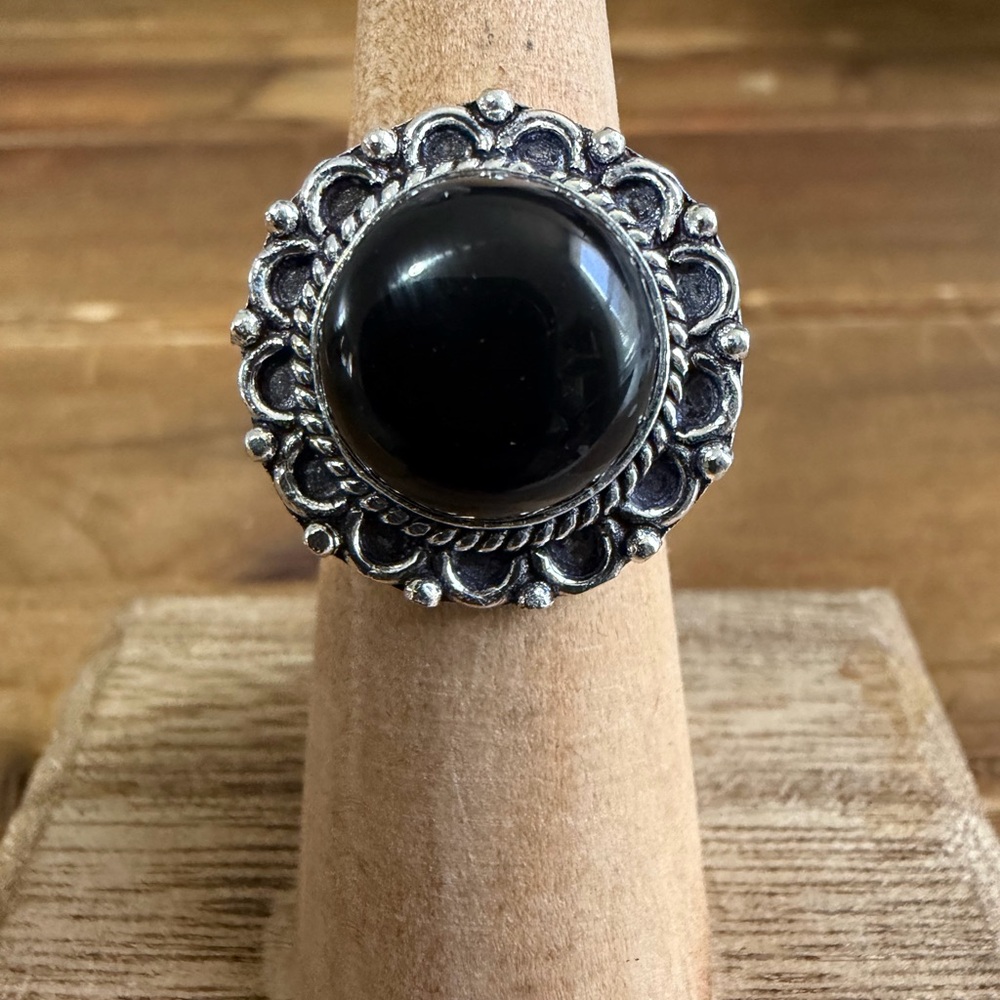 Vintage Style 925 Silver Silver Genuine Onyx Gemstone Ring Size 6.5 Plated - Picture 6 of 6